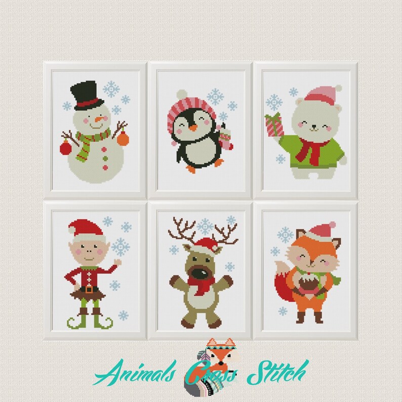 Christmas animals Cross Stitch Pattern Merry Christmas Xmas Etsy