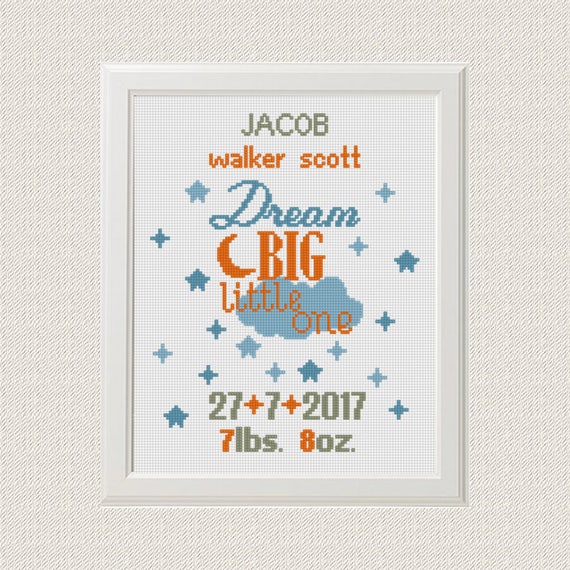 Dream pattern counted cross stitch kit baby boy birth sampler 14ct