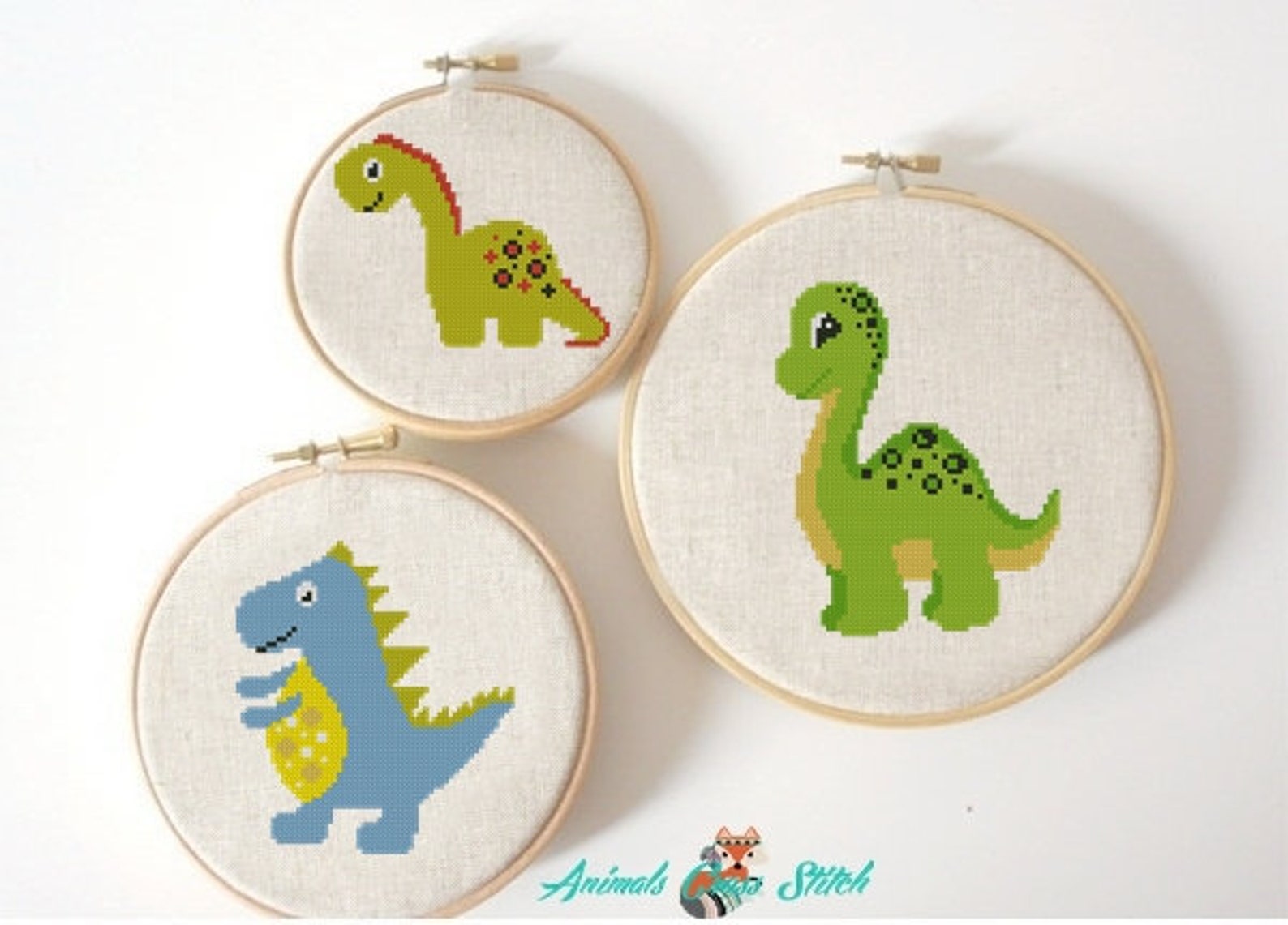 Dinosaur cross stitch pattern baby Set of 3 baby dino cross Etsy