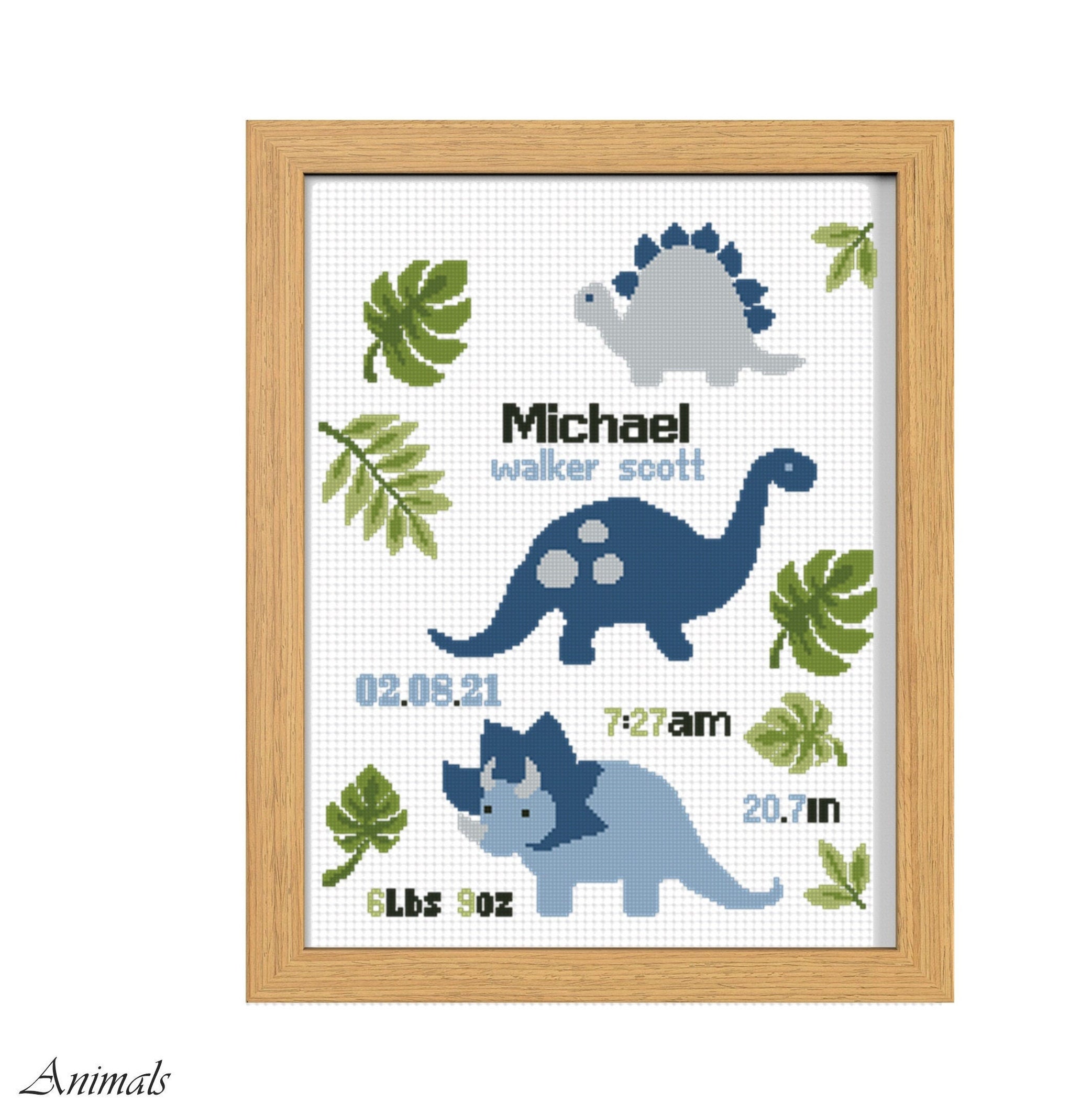 Dinosaurs Cross stitch Birth announcement dino animal sampler Etsy