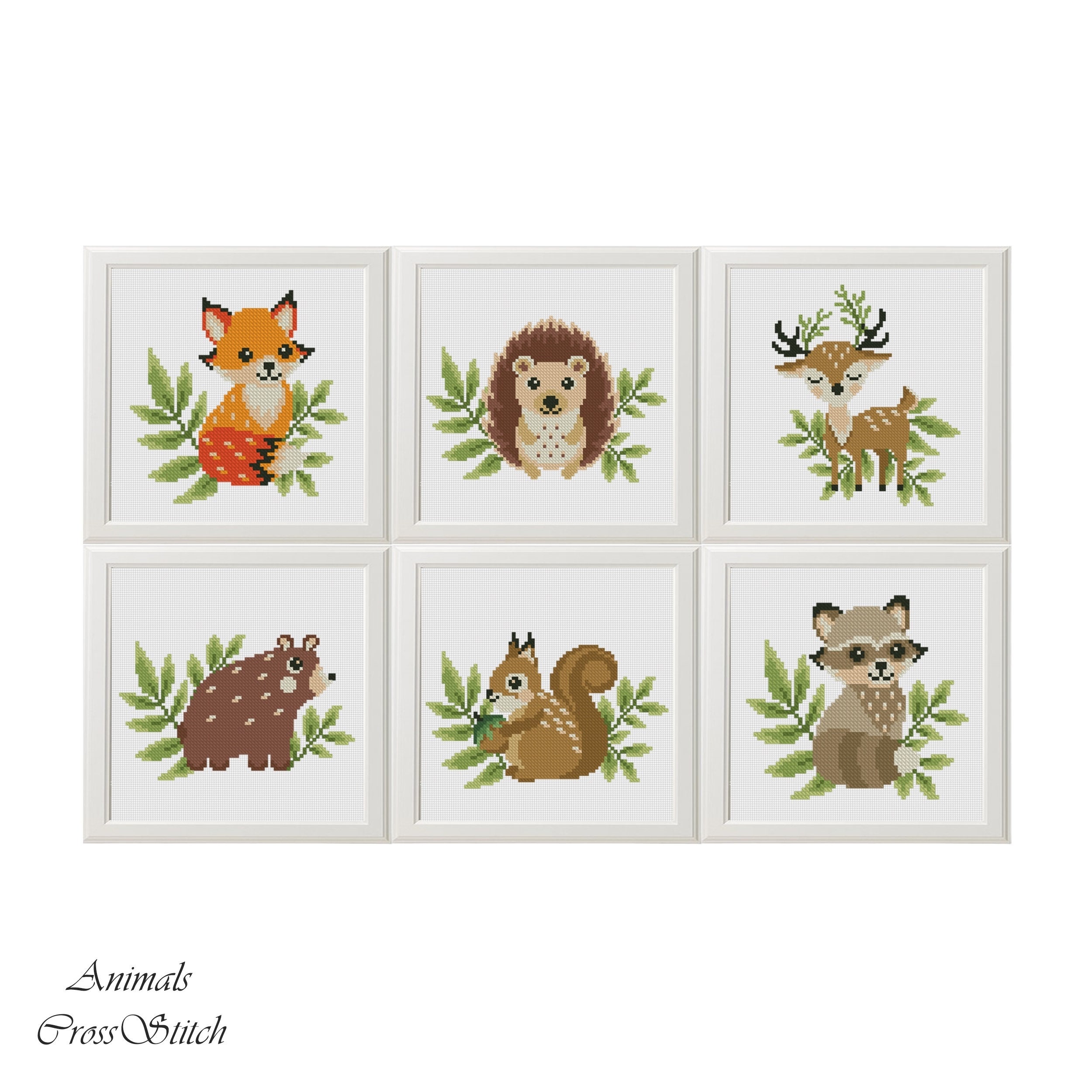 Forest animals cross stitch Baby pattern set of 6 PDF Funny | Etsy