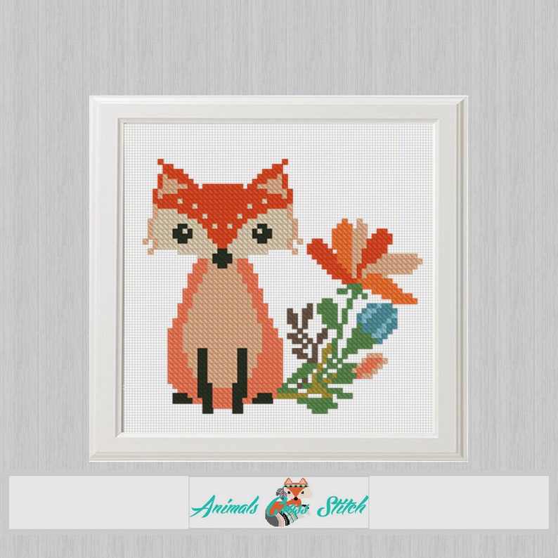 fox cross stitch pattern pdf baby Nursery decor flowers cross stitch Woodland Animals unique baby gift needlecraft