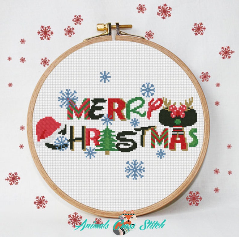Disney Christmas cross stitch modern pattern Merry Christmas Etsy