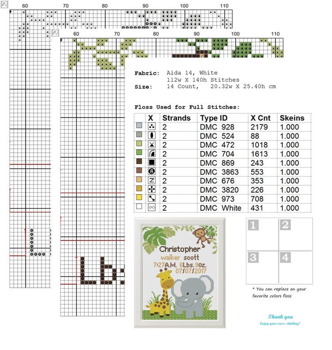 Birth announcement Cross Stitch baby birth record Animal Etsy