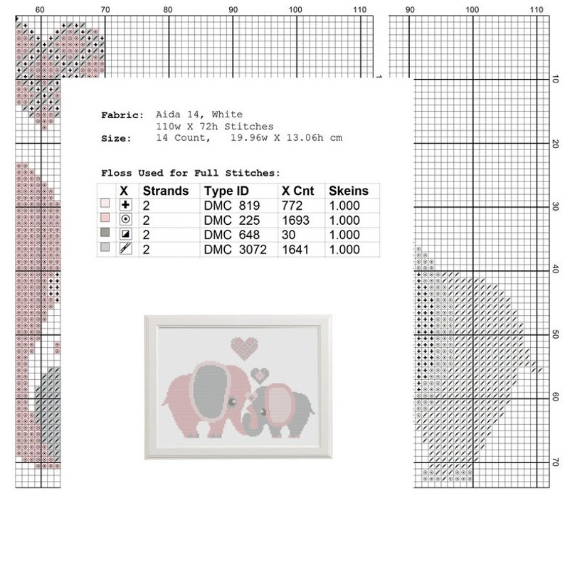 Cross stitch pattern elephants with hearts modern cross Etsy
