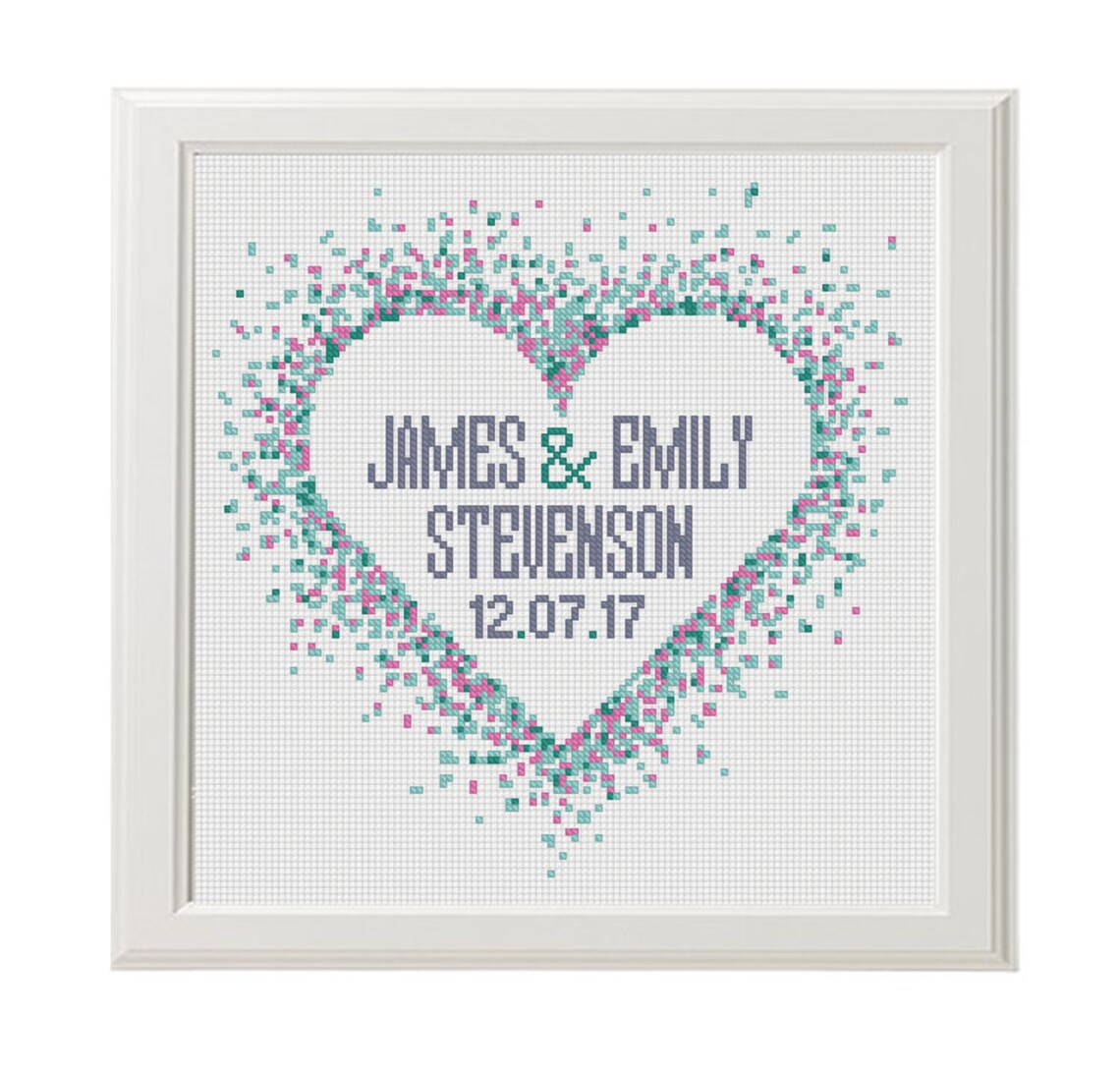 Modern Cross stitch Wedding pattern watercolor heart Cross Etsy