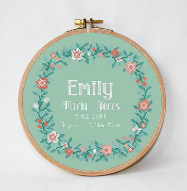 Birth announcement Cross Stitch pattern DIY custom name and Etsy