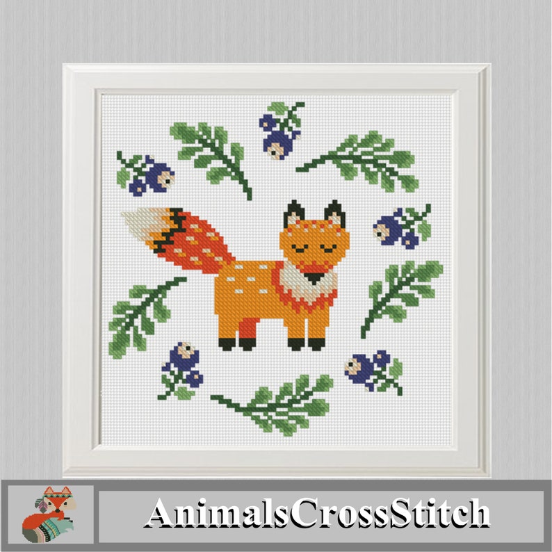 PDF Instant download 7 hoop art Garden Fox cross stitch pattern Sweet Spring modern Nursery decor nature berries flowers Animals
