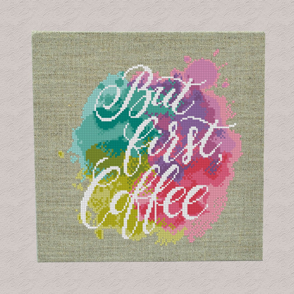 Coffee Cross Stitch Pattern PDF but First Coffe Cross Stitch Etsy