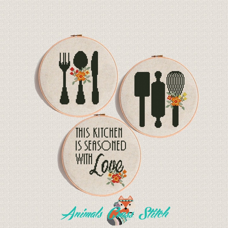 Kitchen Cross stitch pattern modern Home decor Kitchen seasons Etsy