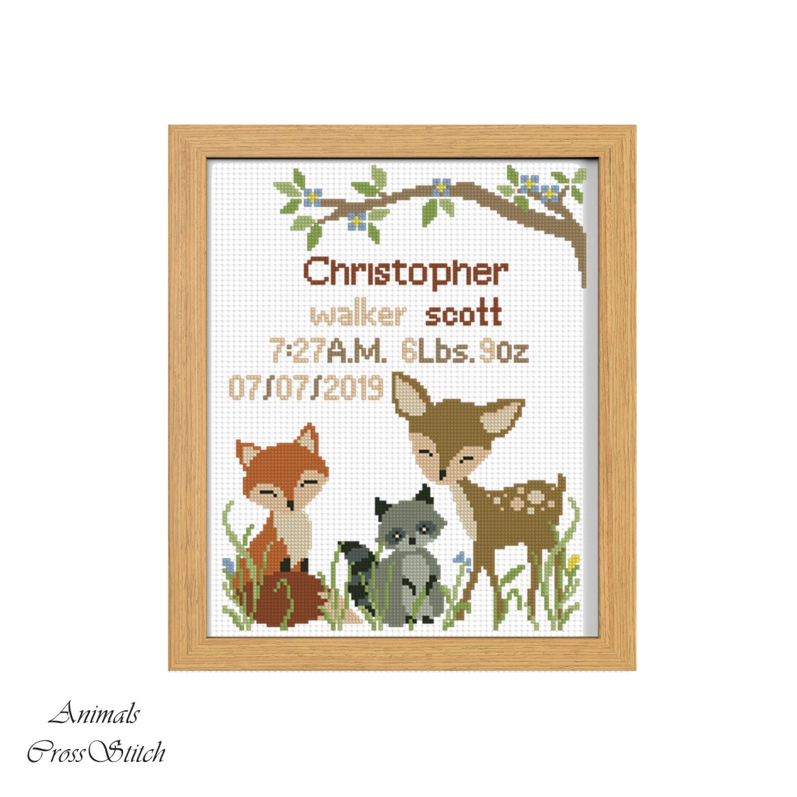 Baby Animals cross stitch pattern pdf birth announcement Etsy