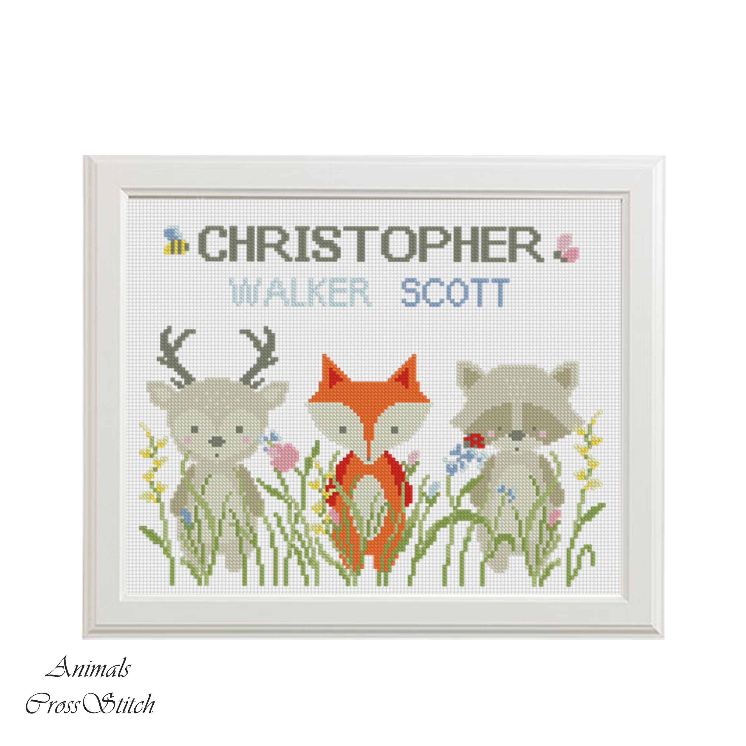 Name Cross Stitch Pattern Baby Boy Shower Diy Gift Animal Fox Etsy