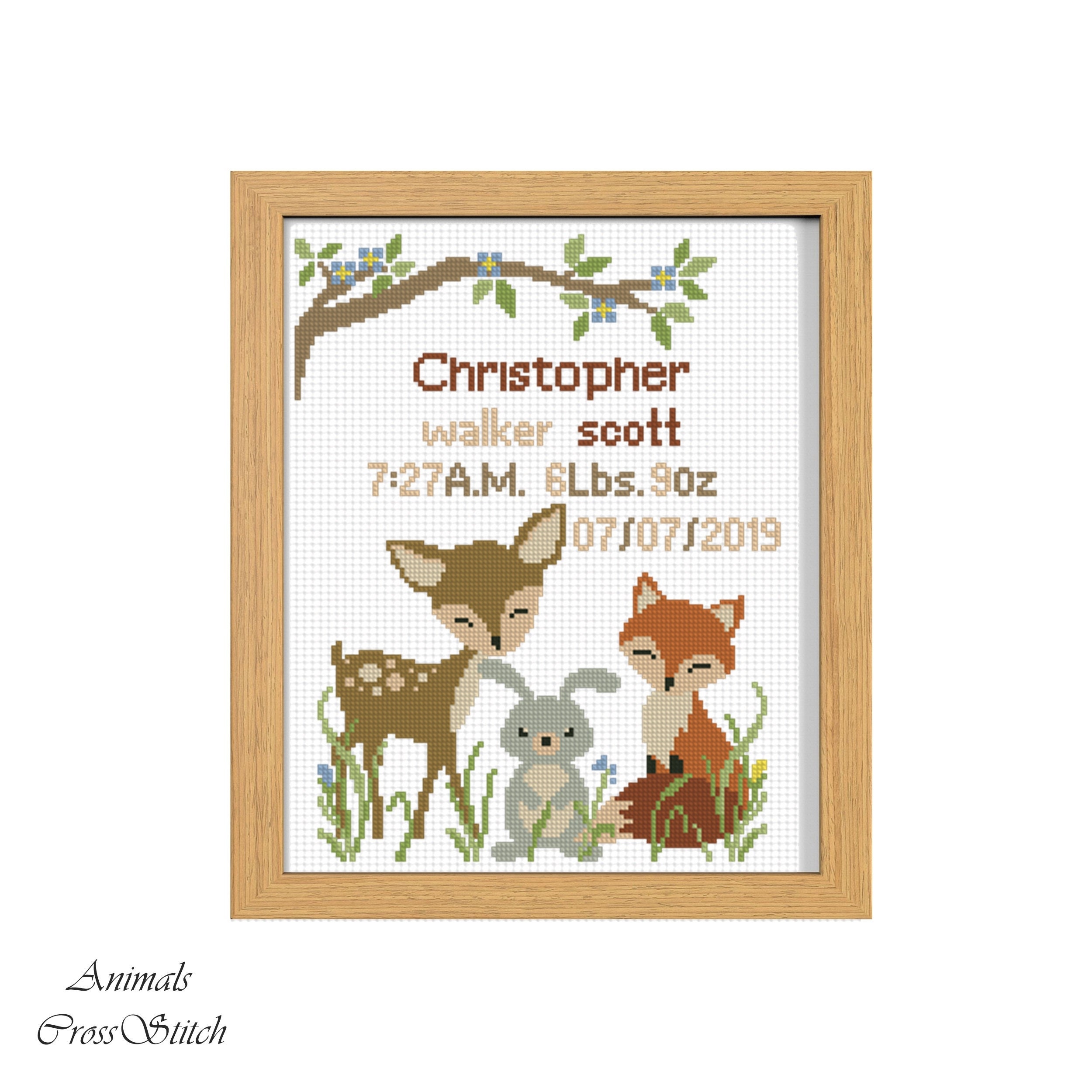 Birth announcement counted cross stitch pattern set Forest Etsy