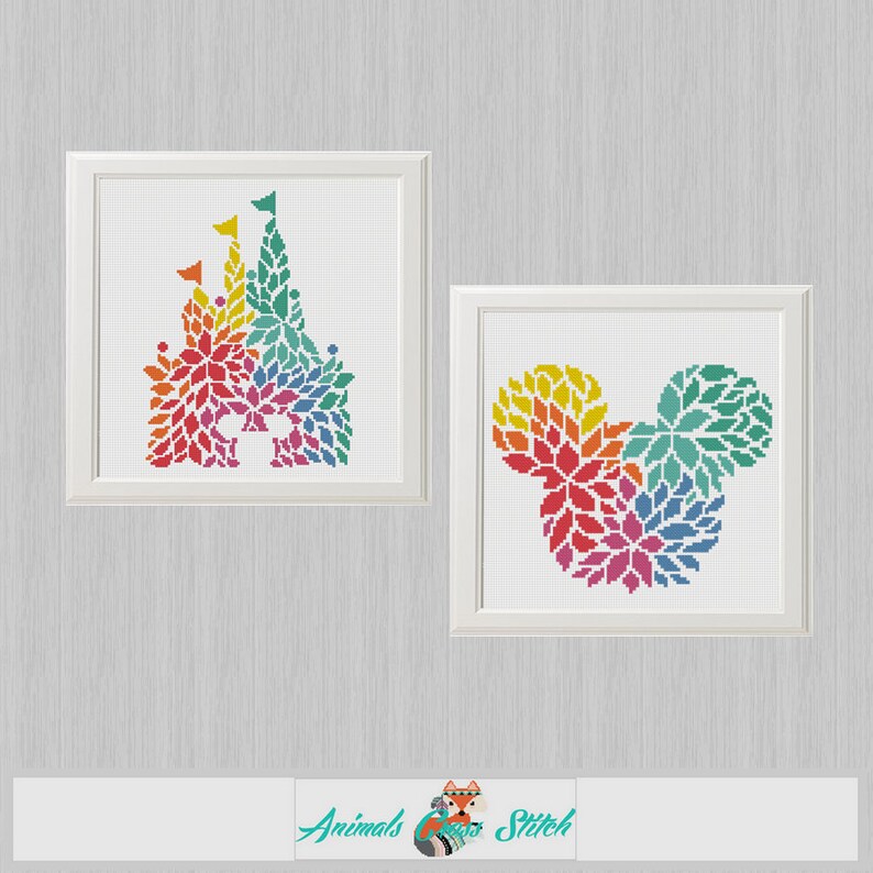 Disney cross stitch castle and Mickey Minnie Mouse Cross Stitch Pattern Floral Chart Beauty beast cross stitch Needlecraft Needlework