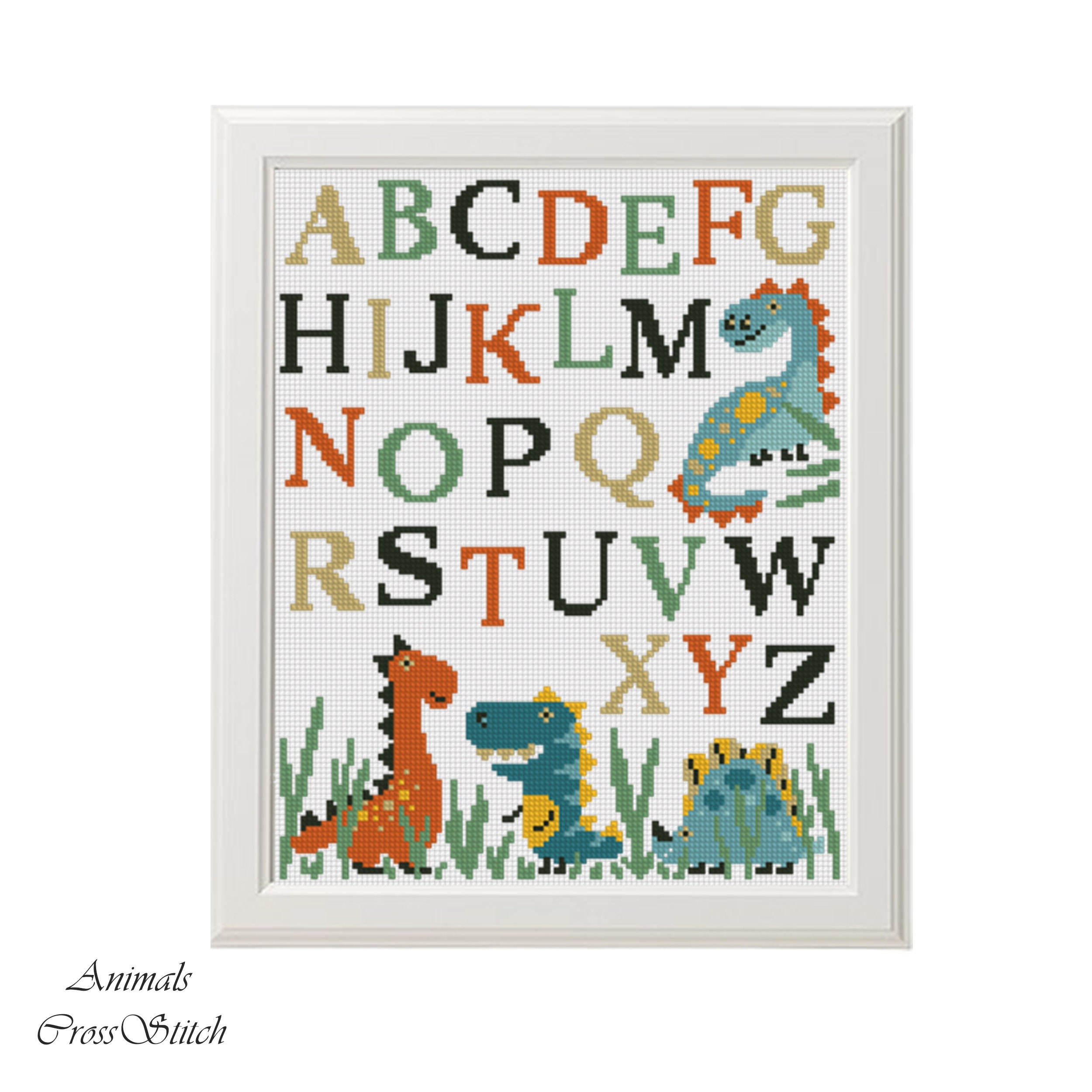 Dino Alphabet Cross stitch Pattern Kids room decor Animals Etsy