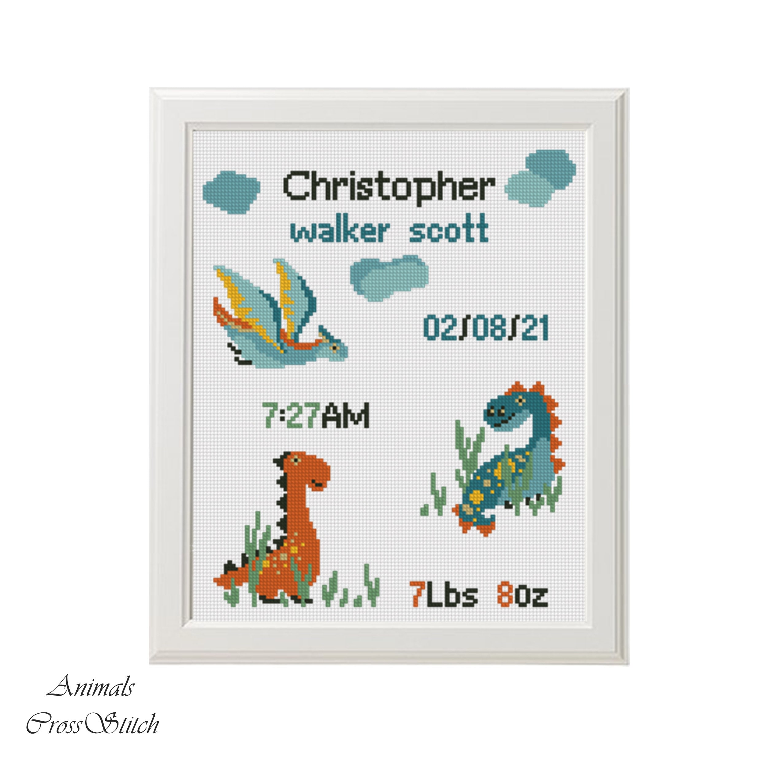 Dinosaurs Cross stitch Birth announcement dino animal cross Etsy