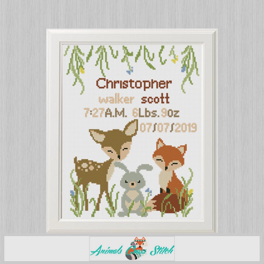 Birth announcement cross stitch pattern pdf Baby birth sampler Etsy
