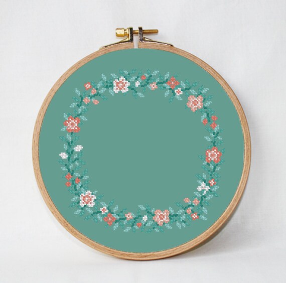 Wreath Flowers Cross Stitch Pattern Floral Wreath Cross Stitch Etsy