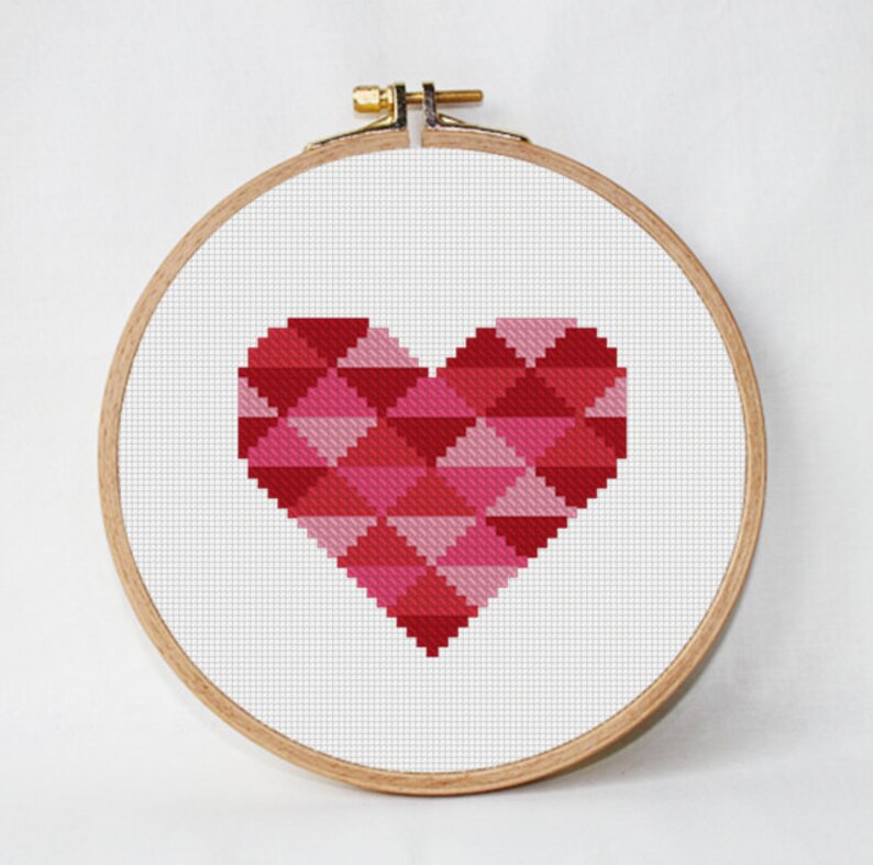 4 Geometric Heart Cross Stitch valentines cross stitch Heart Etsy