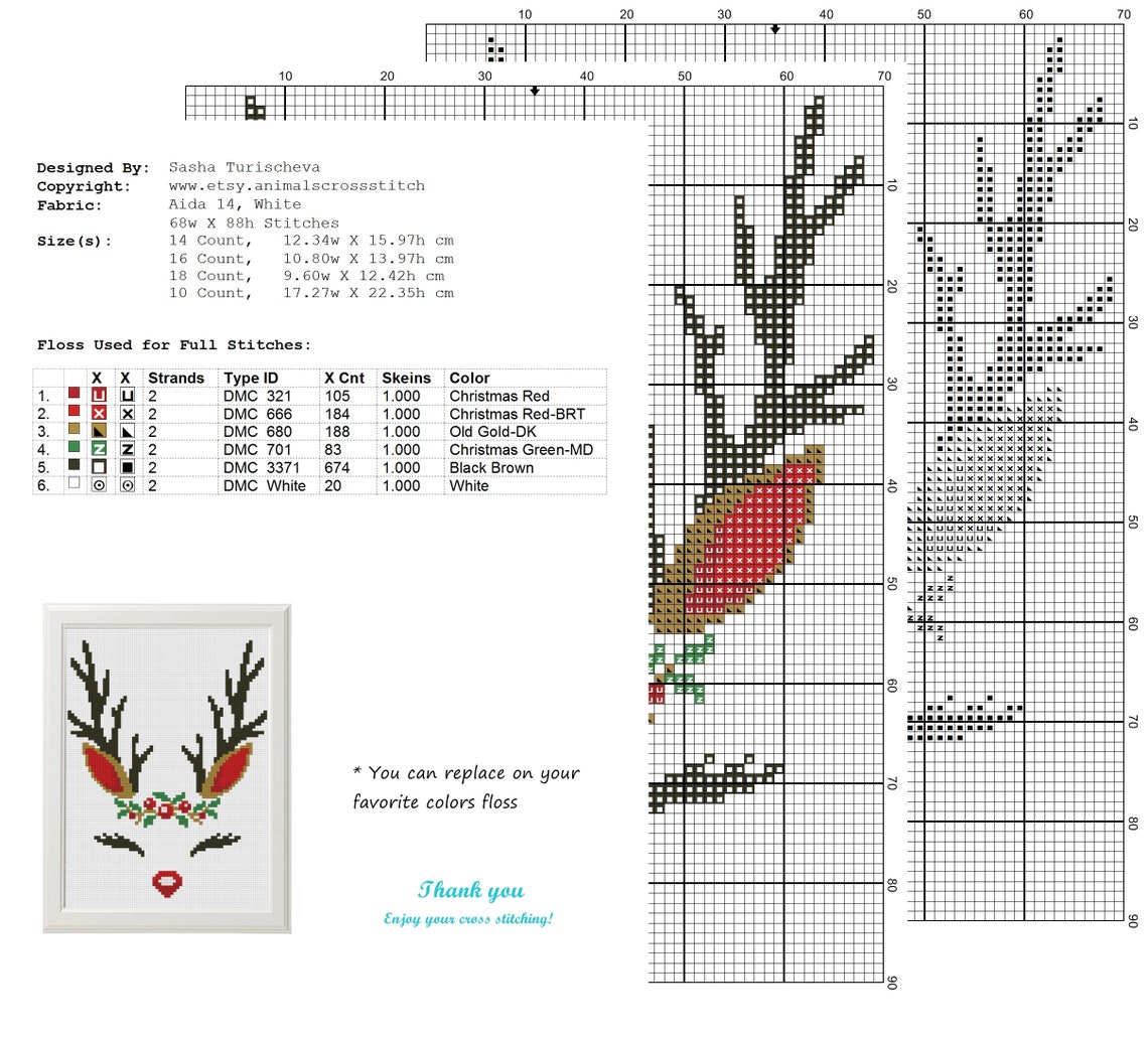 Christmas deer cross stitch pattern Embroidery Pattern Winter | Etsy