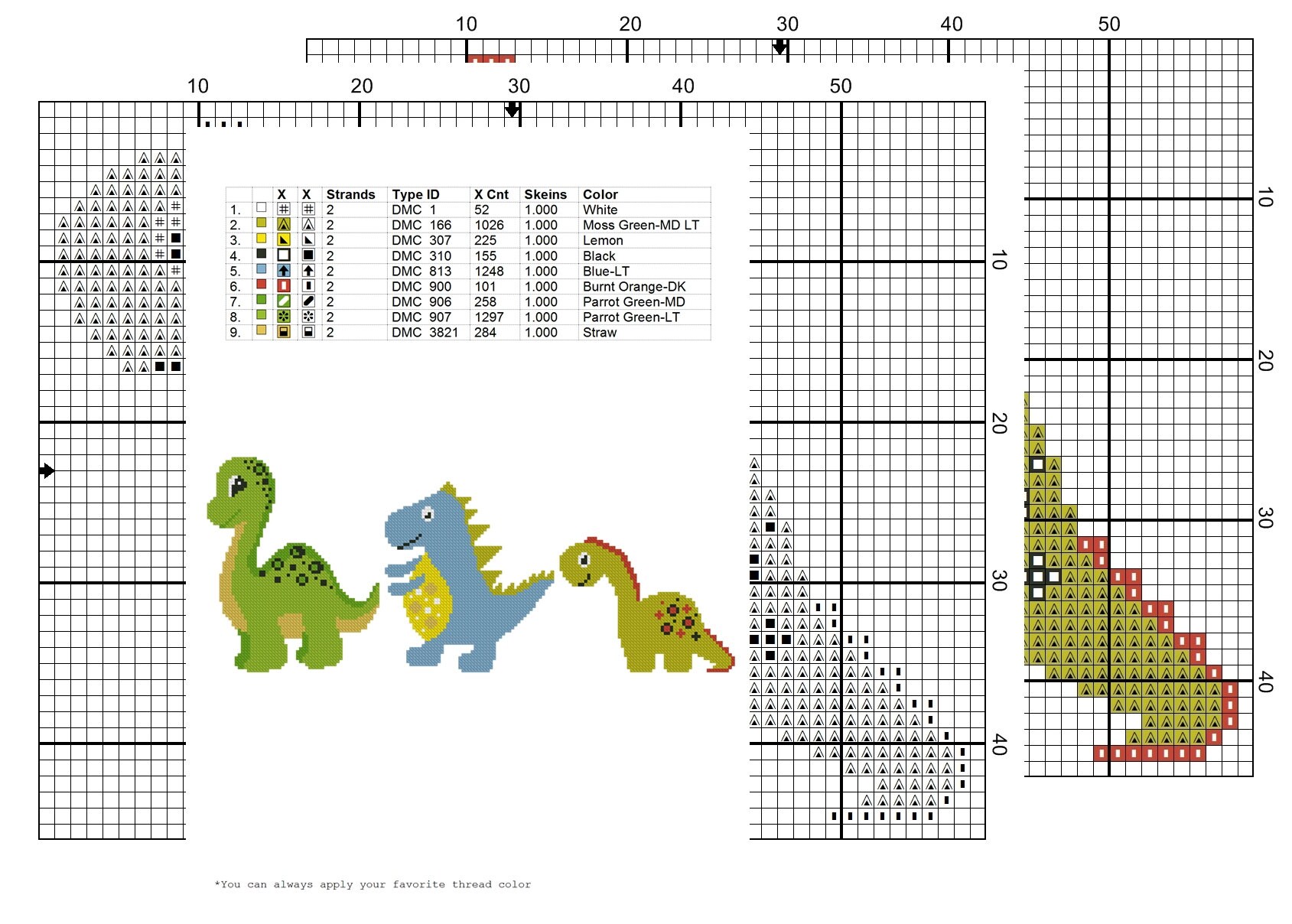 Dinosaur cross stitch pattern baby Set of 3 baby dino cross Etsy