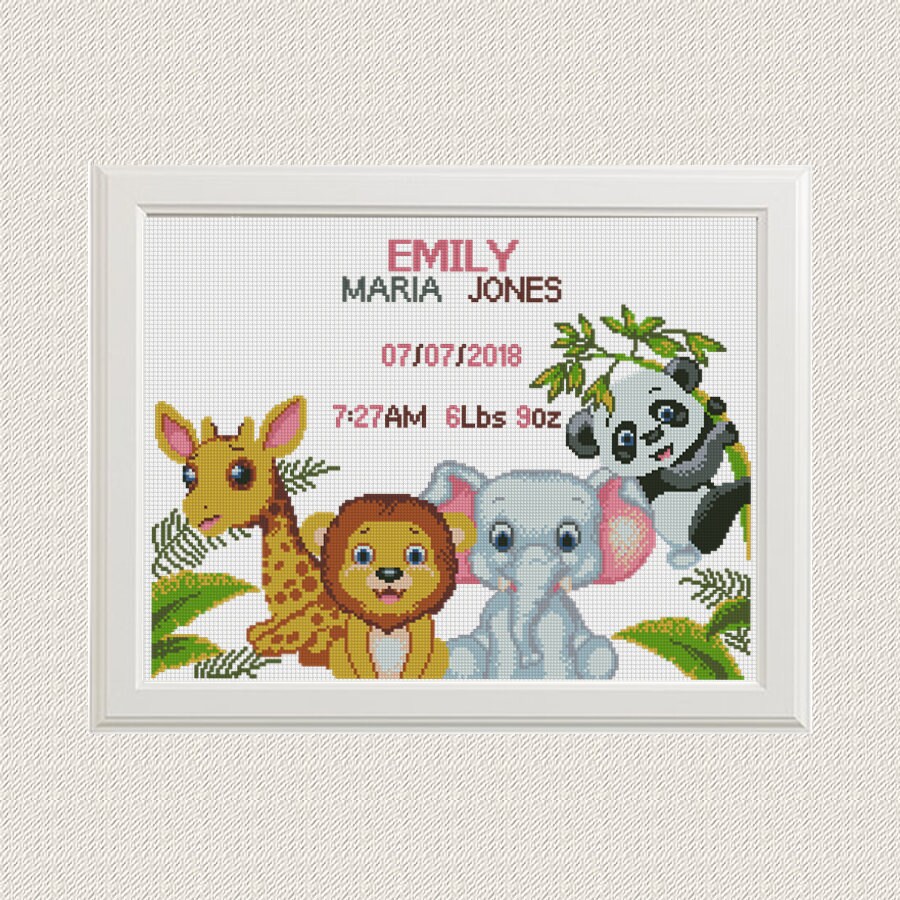 Cross stitch pattern Birth announcement Jungle animals cross Etsy