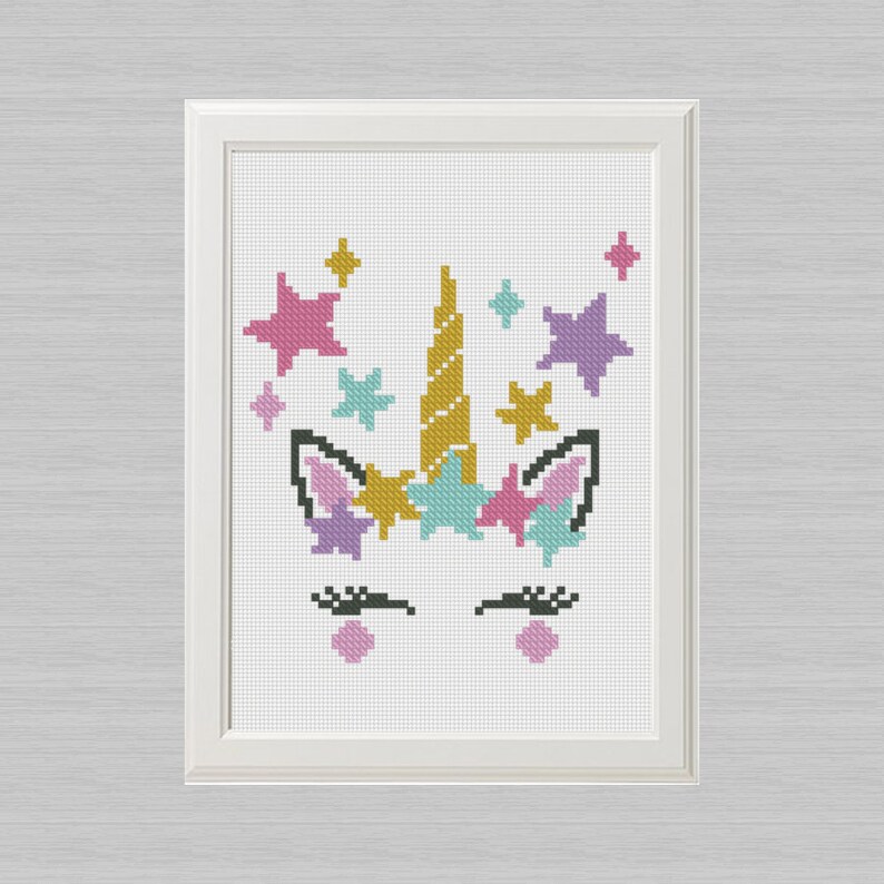Licorne Point de croix Modèle imprimable PDF Coloré Moderne Etsy