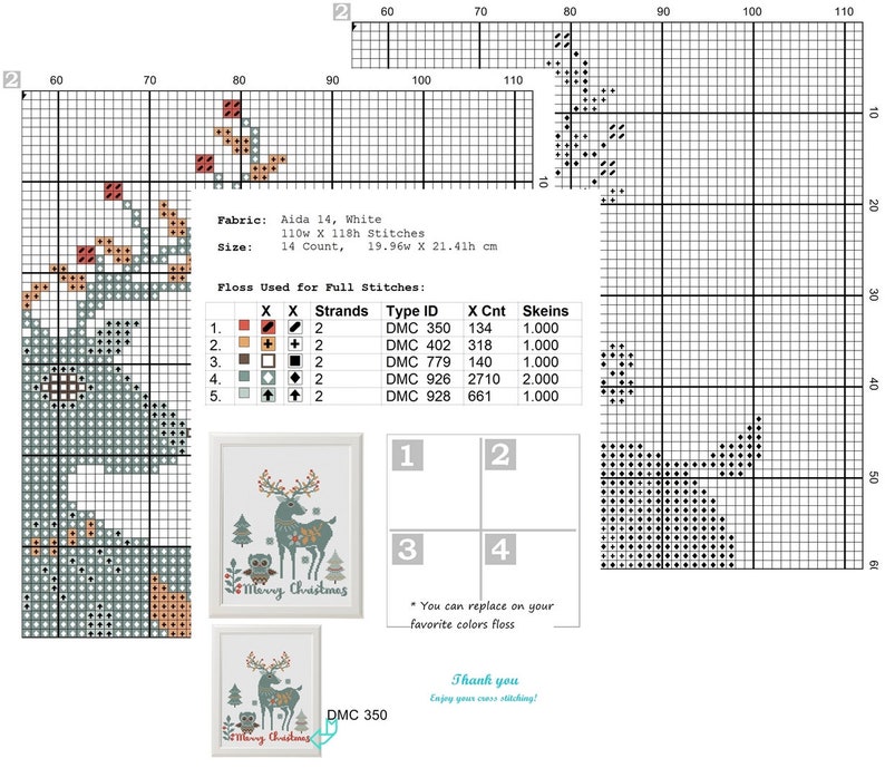 Christmas animals cross stitch pattern pdf Deer Owl cross | Etsy