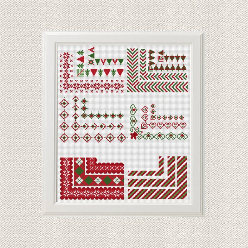 Christmas border cross stitch pattern Set of 19 christmas | Etsy