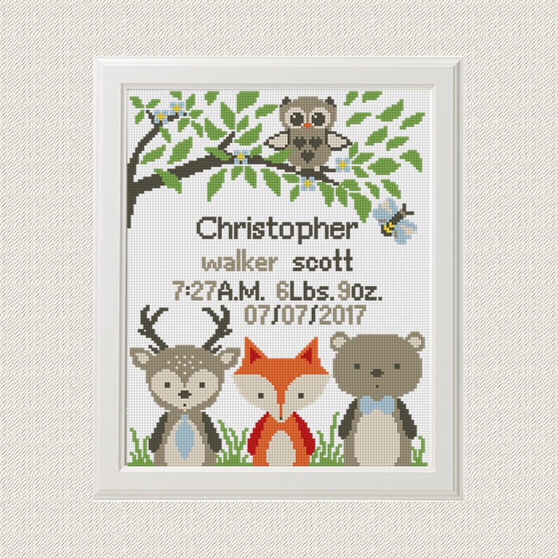 Cross stitch baby birth sampler birth announcement animals Etsy