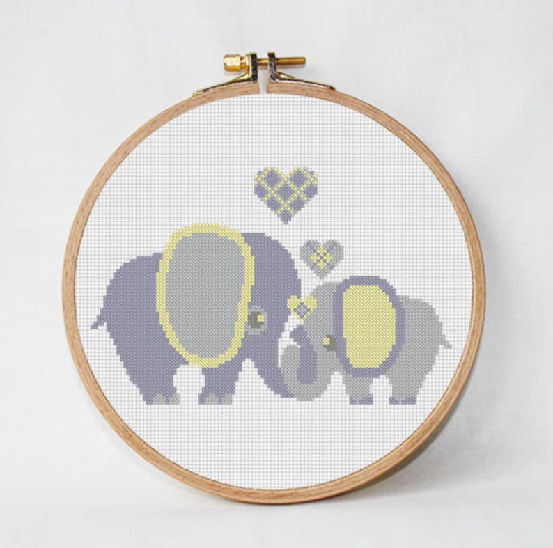 Cross stitch pattern elephants with hearts modern cross Etsy
