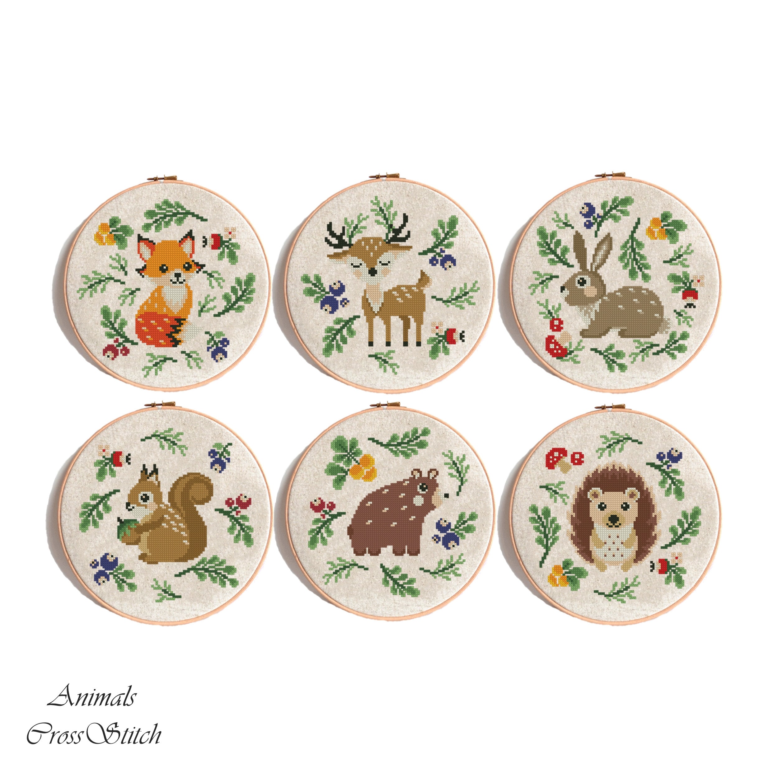 Woodland animals Cross stitch pattern set of 6 Forest | Etsy