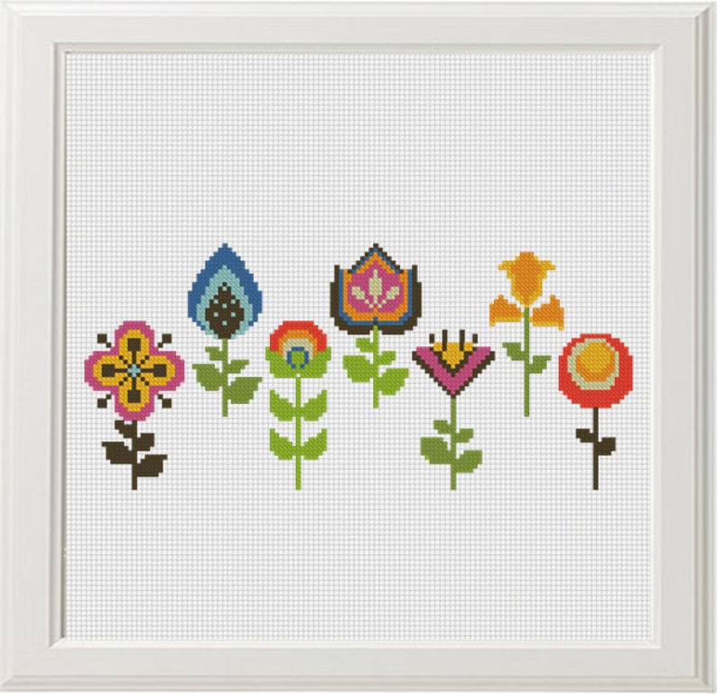 Flower Cross Stitch Pattern Floral Cross Stitch Modern Etsy