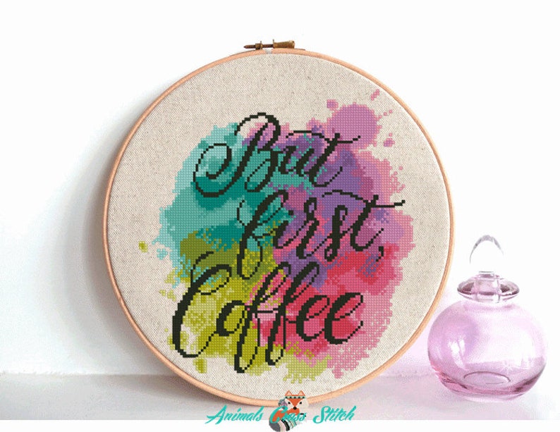 Coffee Cross Stitch Pattern PDF but First Coffe Cross Stitch Etsy