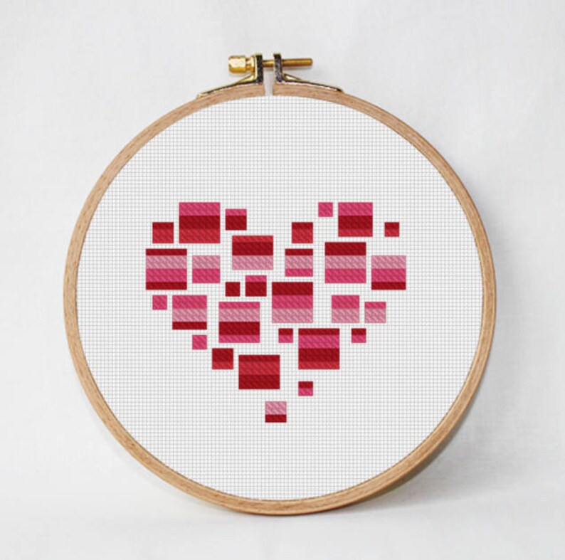 4 Geometric Heart Cross Stitch valentines cross stitch Heart | Etsy