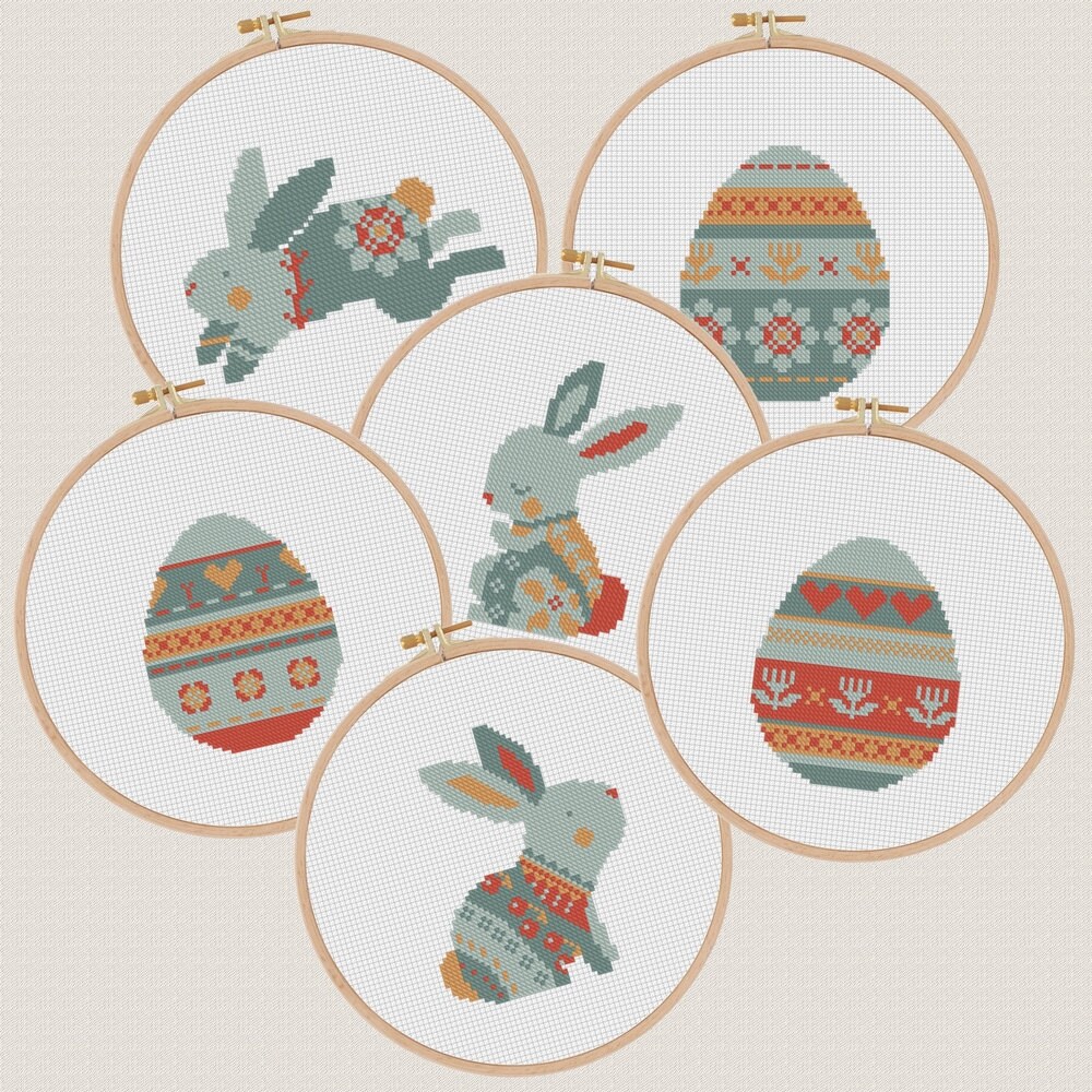 Set of 6 Cross Stitch Pattern Easter Sunday Modern Cross Etsy