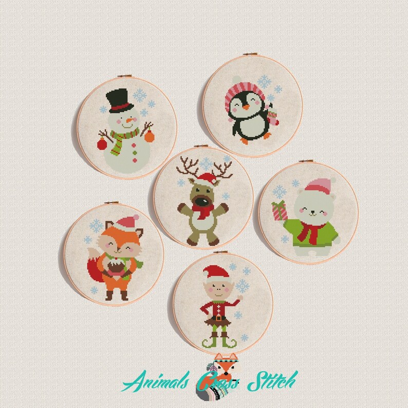Christmas animals Cross Stitch Pattern Merry Christmas Xmas Etsy