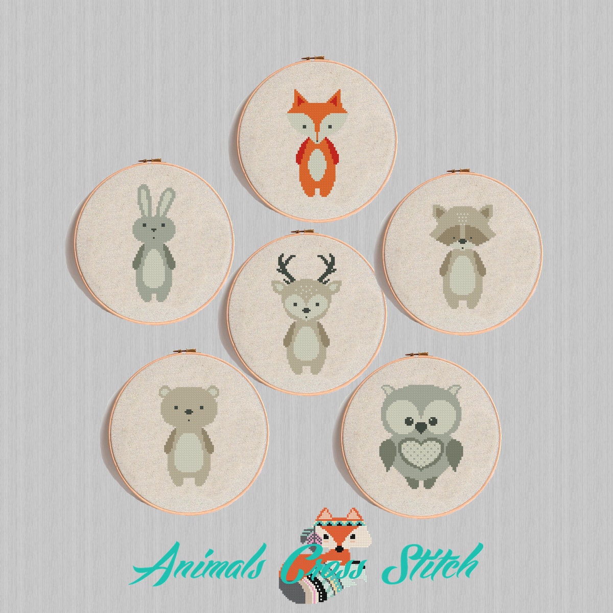 Woodland Animals Cross Stitch Patterns Baby Pdf Set Of 6 Fox Etsy