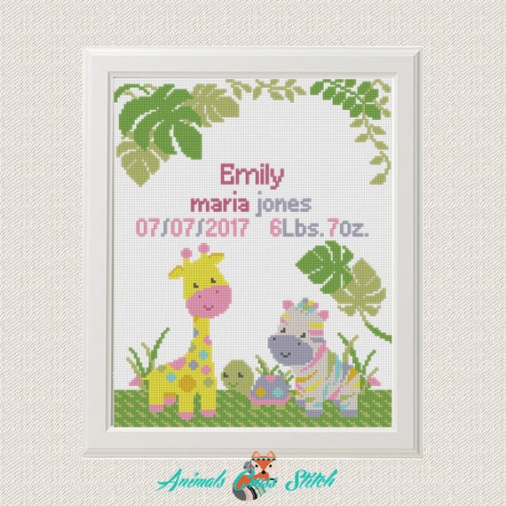 Zebra Baby Announcement Cross Stitch Pattern Baby Announcement Nursery Cross Stitch Zebra Cross Stitch Baby Girl Safari Cross Stitch Sewing Fiber Craft Supplies Tools