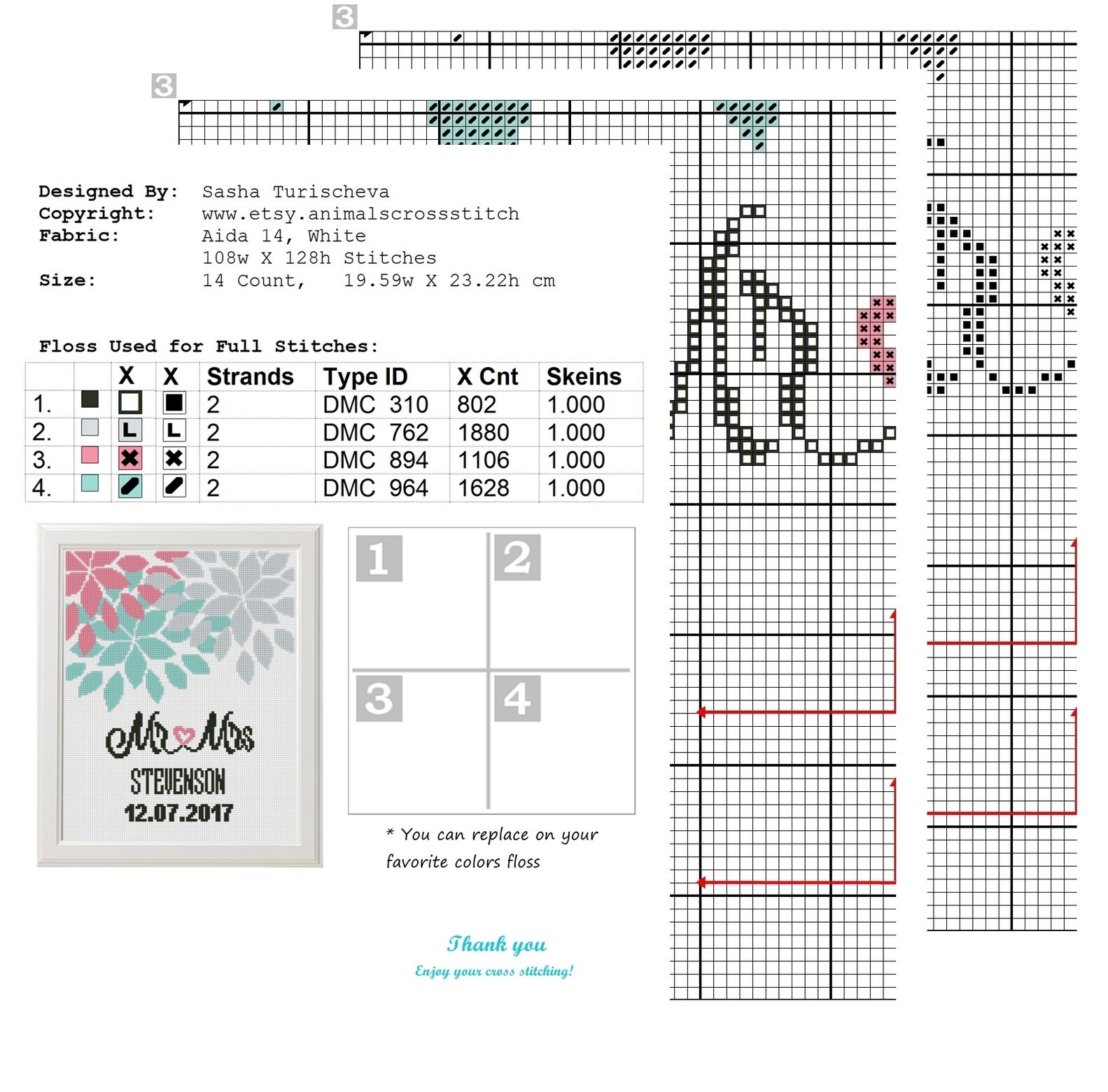 Flowers Wedding Cross Stitch Pattern Modern DIY Personalized Etsy