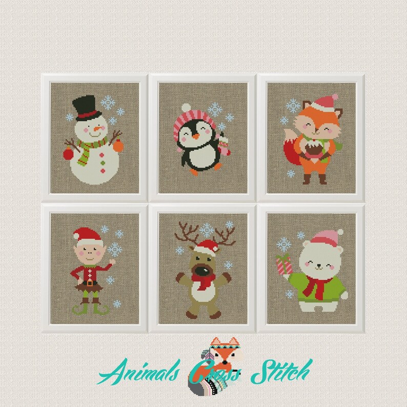 Christmas animals Cross Stitch Pattern Merry Christmas Xmas Etsy