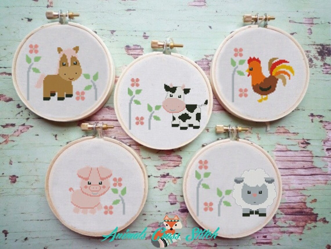 Farm animals cross stitch patterns pdf baby gift set horse Etsy