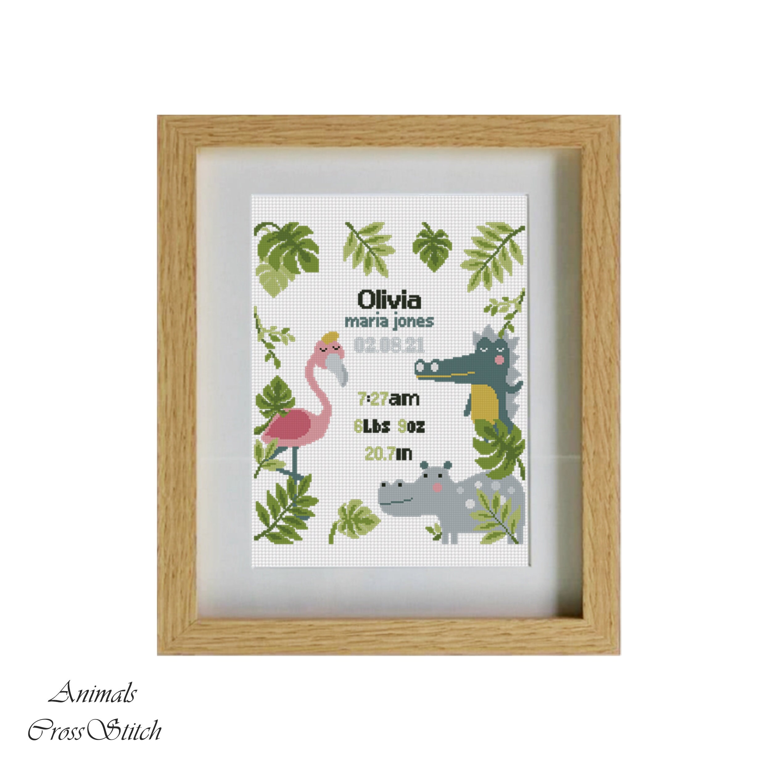 Jungle Birth announcement Cross Stitch set baby Tropical Etsy