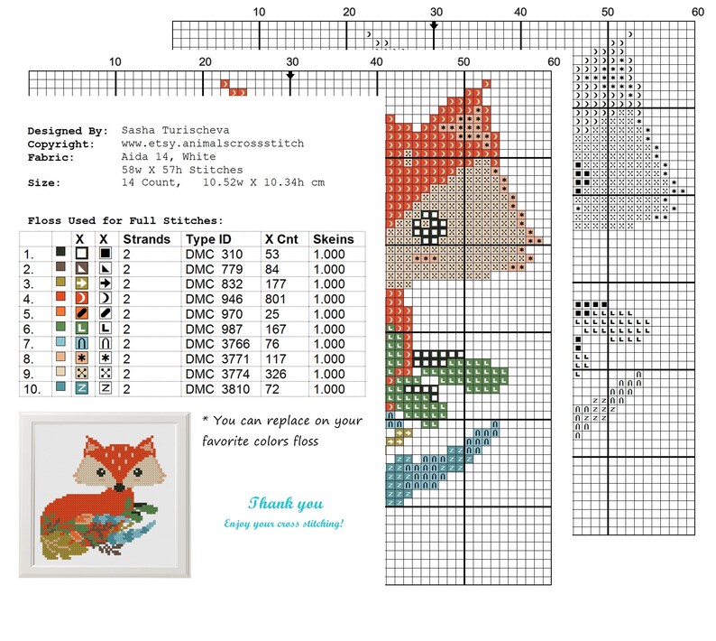 fox cross stitch pattern pdf baby Nursery decor flowers cross stitch Woodland Animals unique baby gift needlecraft