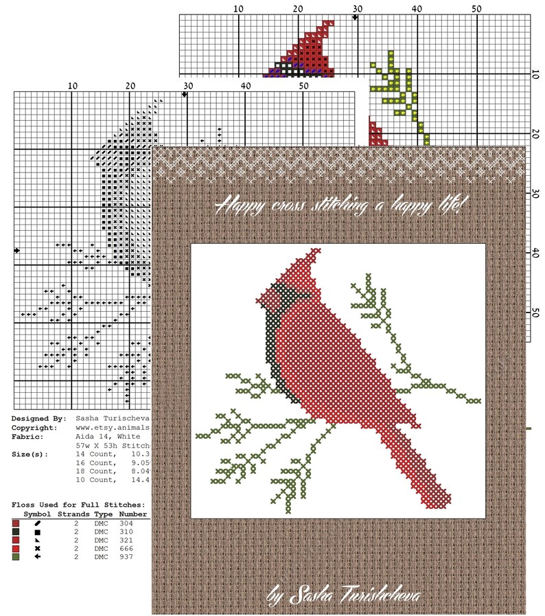 Red Cardinal cross stitch pattern Christmas Birds Birds on a Etsy