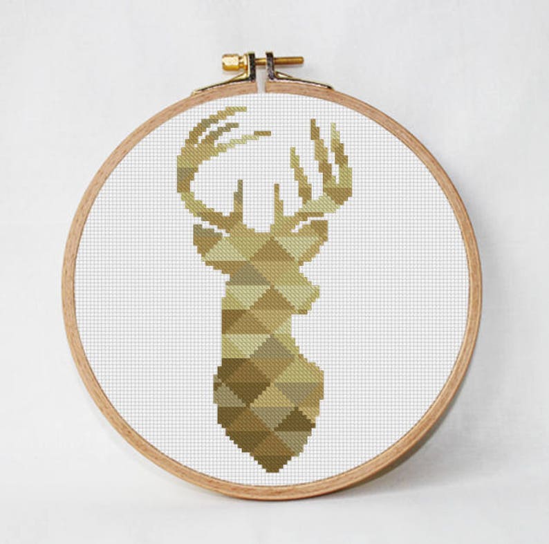 Geometric Deer Head cross stitch pattern Modern Cross Stitch Etsy