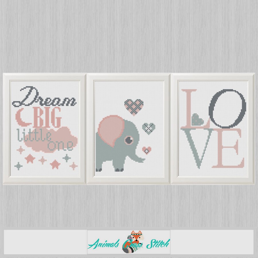 Baby cross stitch pattern Elephant funny girl pdf nursery art Etsy