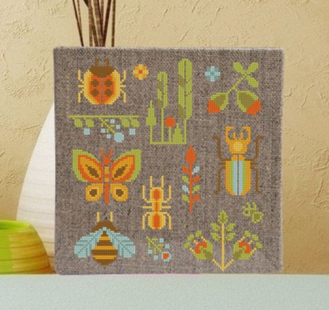 Insect cross stitch pattern modern Nature summer sampler cross Etsy