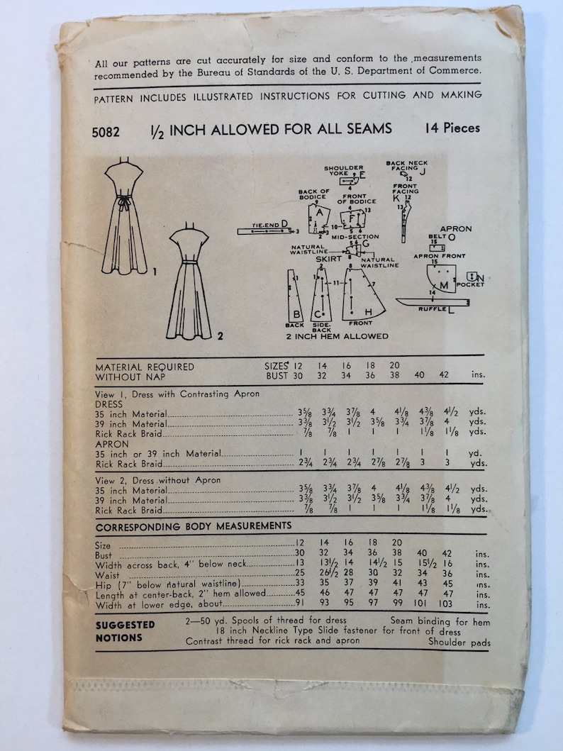40s Plus Size Dress Pattern 40s Sewing Pattern Advance 5082 Women/'s Dress Pattern