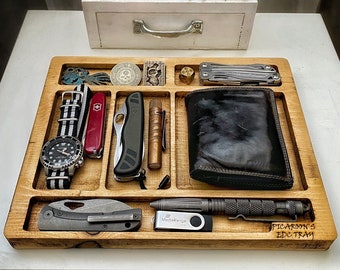 Houten EDC-dumptray – opberger staal accent, nachtkastje houder, standaard